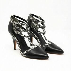 10 Crosby Derek Lam VANESSA Black Lizard Embossed T-Strap Heels 6M NWOT Excelle